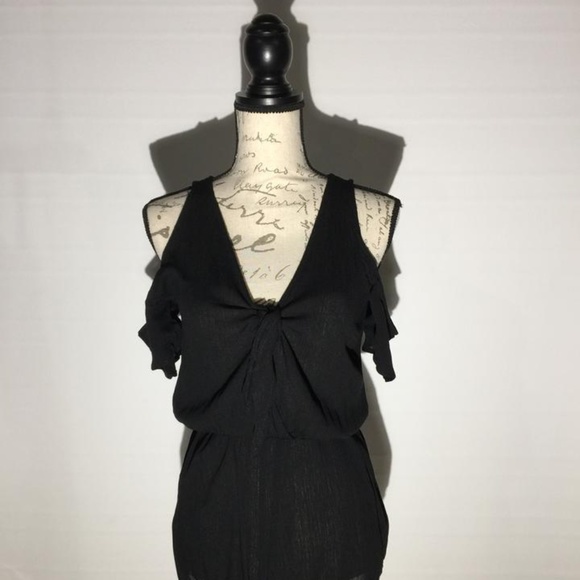 Small NEW Cold Shoulder Black Shorts Romper Jumpsuit Jumper Women Junior - Picture 7 of 8